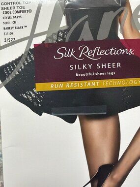 Hanes Silk Reflections Silky Sheer Control Top Pantyhose Sheer Toe CD Barely Bla